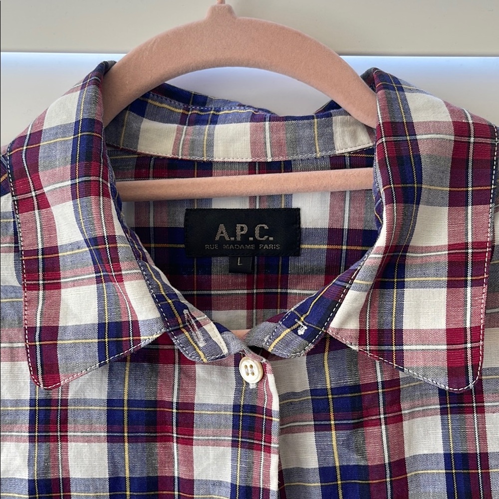 A.P.C. Women’s Checkered Shirt - Burgundy, Navy, and White